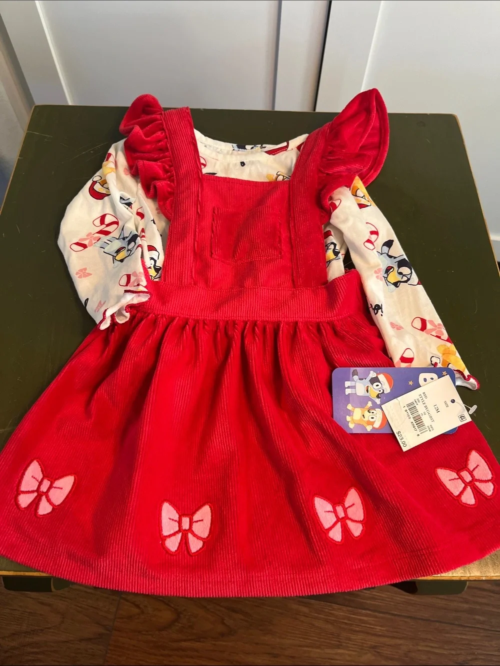 Festive Red Corduroy dress with long sleeve